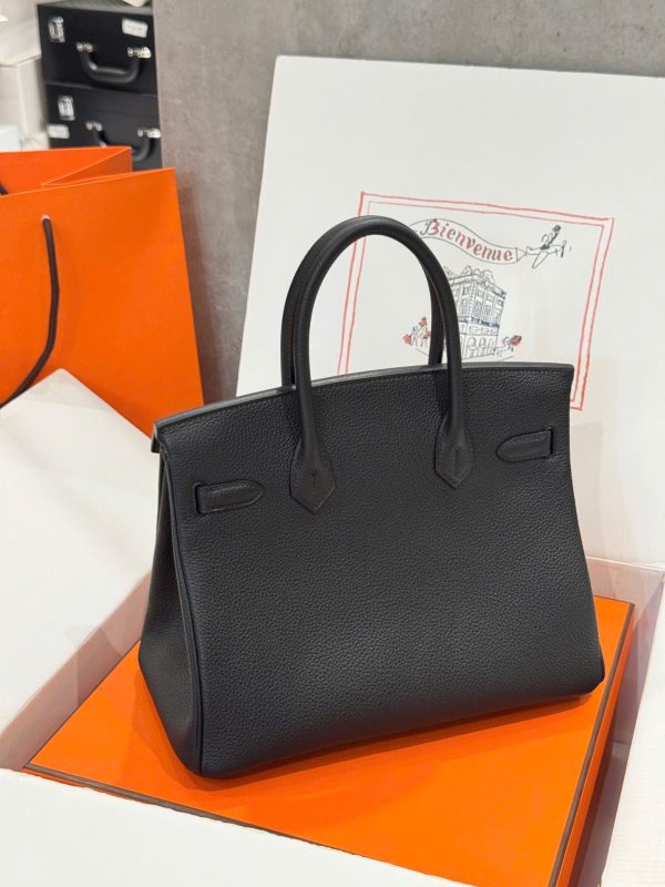 Túi Xách Nữ Hermes Birkin Like Auth Màu Đen Khoá Trắng 30cm (2)