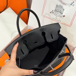 Túi Xách Nữ Hermes Birkin Like Auth Màu Đen Khoá Trắng 30cm (2)