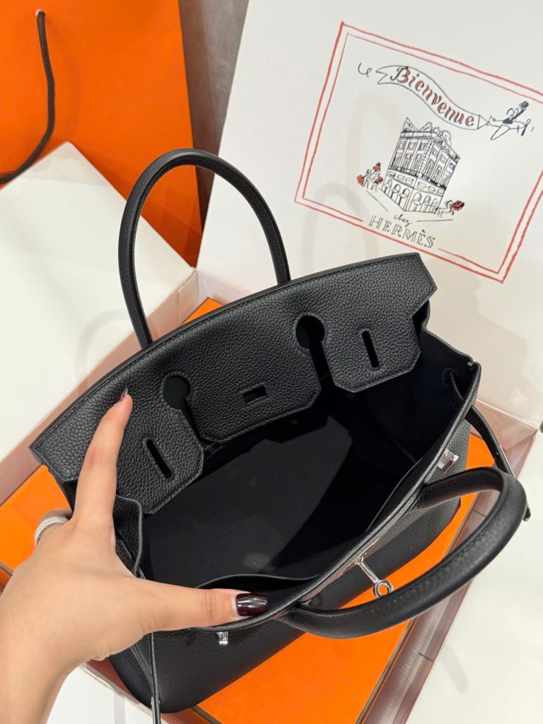 Túi Xách Nữ Hermes Birkin Like Auth Màu Đen Khoá Trắng 30cm (2)