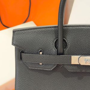 Túi Xách Nữ Hermes Birkin Like Auth Màu Đen Khoá Trắng 30cm (2)