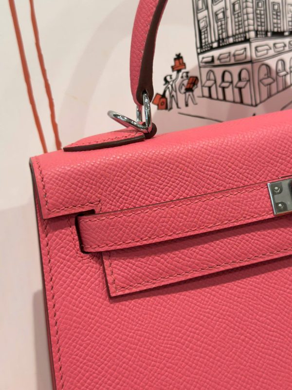 Túi Xách Nữ Hermes Kelly Like Auth Màu Hồng Đậm Khoá Trắng 25cm (2)