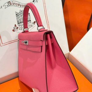 Túi Xách Nữ Hermes Kelly Like Auth Màu Hồng Đậm Khoá Trắng 25cm (2)