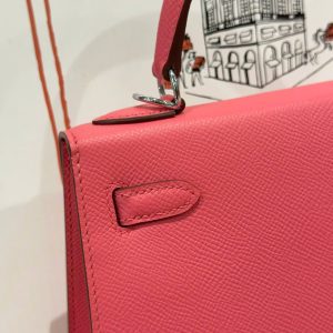 Túi Xách Nữ Hermes Kelly Like Auth Màu Hồng Đậm Khoá Trắng 25cm (2)