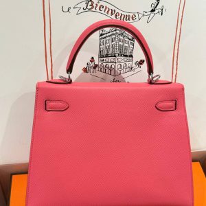 Túi Xách Nữ Hermes Kelly Like Auth Màu Hồng Đậm Khoá Trắng 25cm (2)