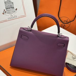 Túi Xách Nữ Hermes Kelly Like Auth Màu Tím Khoá Bạc 25cm (2)