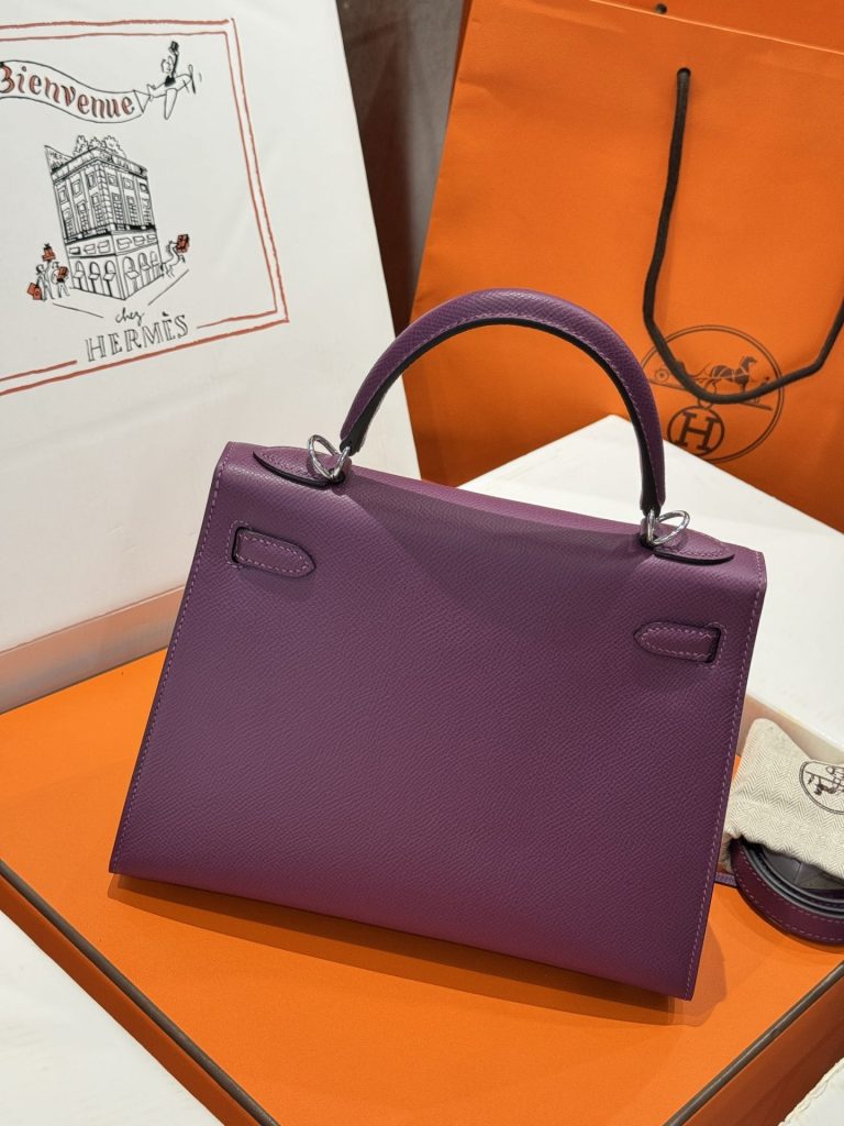 Túi Xách Nữ Hermes Kelly Like Auth Màu Tím Khoá Bạc 25cm (2)