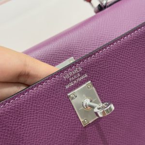 Túi Xách Nữ Hermes Kelly Like Auth Màu Tím Khoá Bạc 25cm (2)