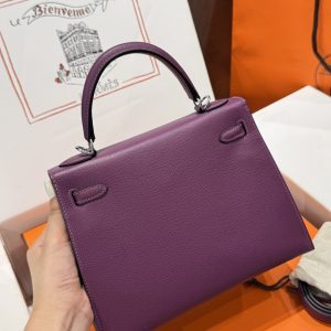 Túi Xách Nữ Hermes Kelly Like Auth Màu Tím Khoá Bạc 25cm (2)