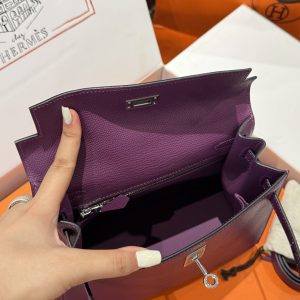 Túi Xách Nữ Hermes Kelly Like Auth Màu Tím Khoá Bạc 25cm (2)