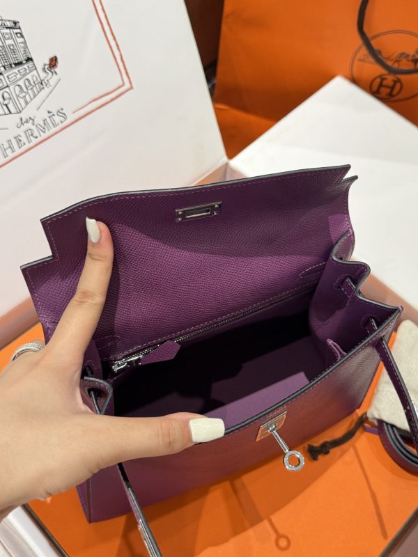 Túi Xách Nữ Hermes Kelly Like Auth Màu Tím Khoá Bạc 25cm (2)