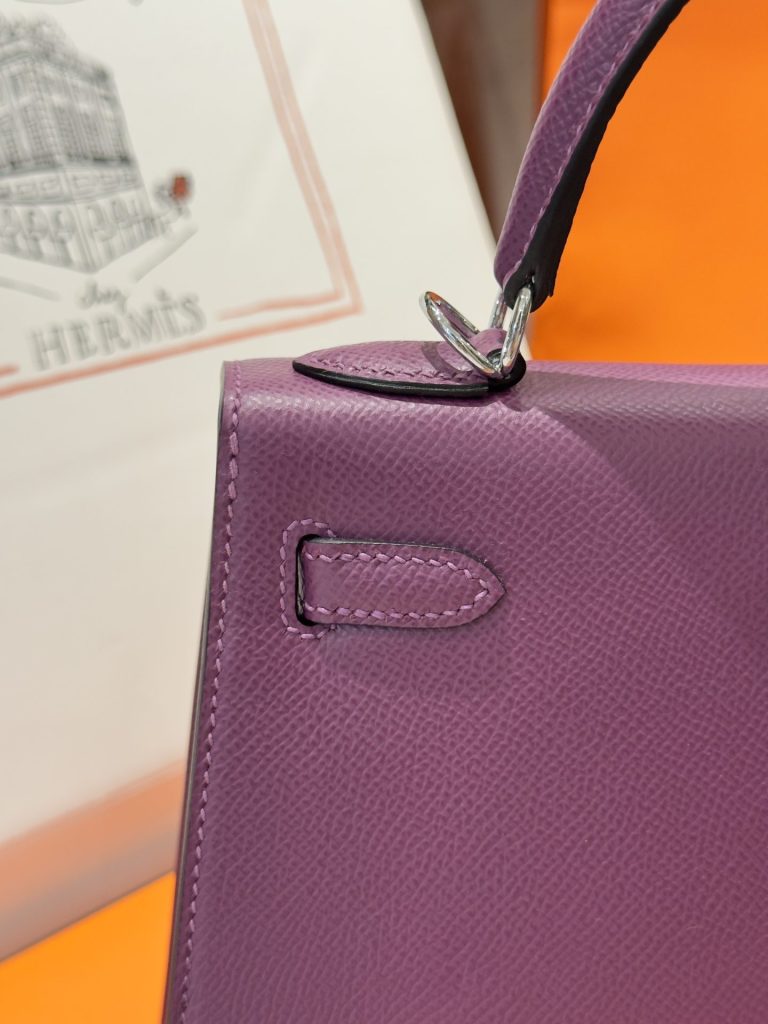 Túi Xách Nữ Hermes Kelly Like Auth Màu Tím Khoá Bạc 25cm (2)