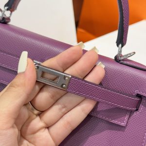 Túi Xách Nữ Hermes Kelly Like Auth Màu Tím Khoá Bạc 25cm (2)