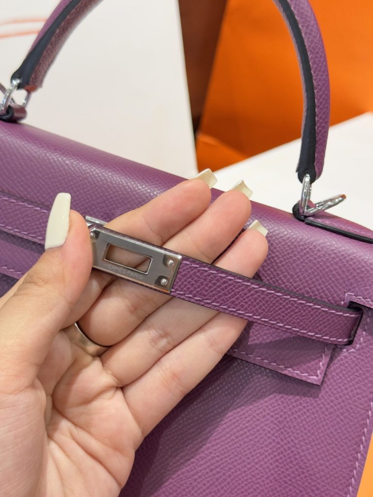 Túi Xách Nữ Hermes Kelly Like Auth Màu Tím Khoá Bạc 25cm (2)