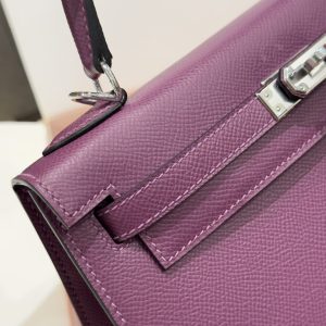 Túi Xách Nữ Hermes Kelly Like Auth Màu Tím Khoá Bạc 25cm (2)