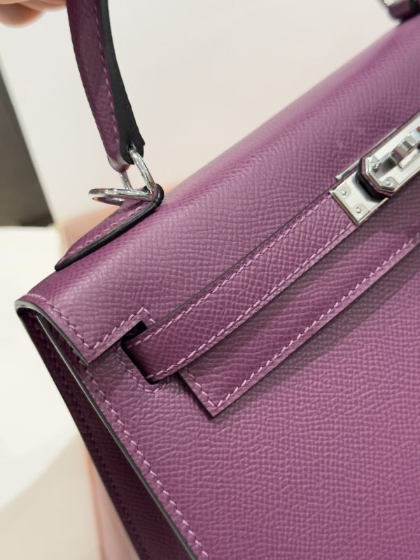 Túi Xách Nữ Hermes Kelly Like Auth Màu Tím Khoá Bạc 25cm (2)