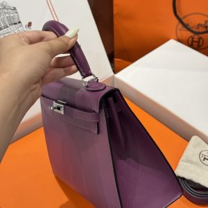 Túi Xách Nữ Hermes Kelly Like Auth Màu Tím Khoá Bạc 25cm (2)