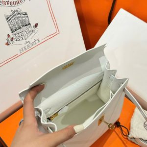 Túi Xách Nữ Hermes Kelly Rep 11 Cao Cấp Màu Trắng Khoá Vàng 25cm (2)