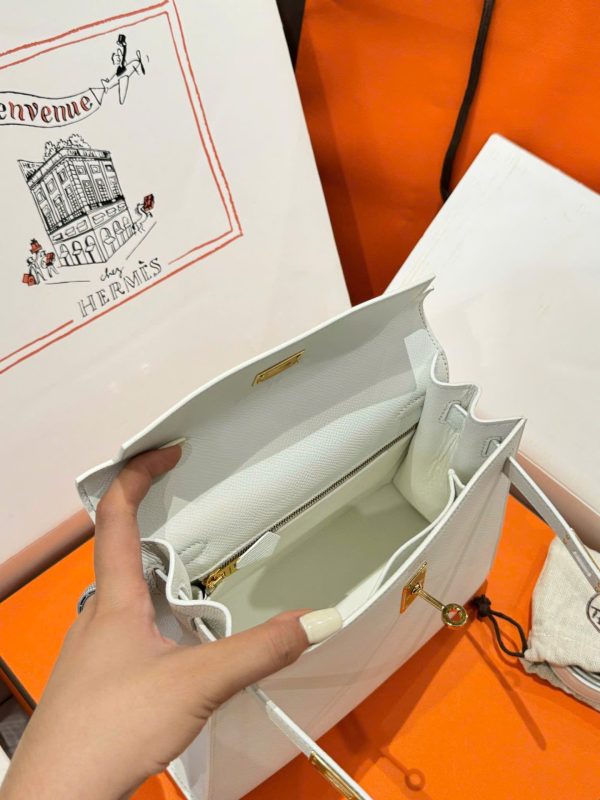 Túi Xách Nữ Hermes Kelly Rep 11 Cao Cấp Màu Trắng Khoá Vàng 25cm (2)