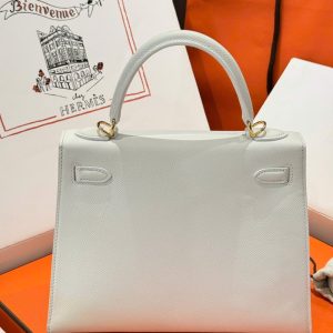 Túi Xách Nữ Hermes Kelly Rep 11 Cao Cấp Màu Trắng Khoá Vàng 25cm (2)