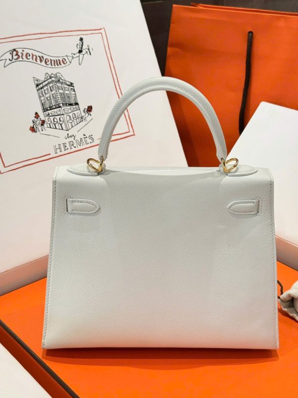 Túi Xách Nữ Hermes Kelly Rep 11 Cao Cấp Màu Trắng Khoá Vàng 25cm (2)