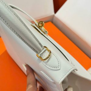 Túi Xách Nữ Hermes Kelly Rep 11 Cao Cấp Màu Trắng Khoá Vàng 25cm (2)