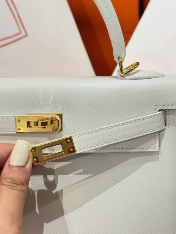 Túi Xách Nữ Hermes Kelly Rep 11 Cao Cấp Màu Trắng Khoá Vàng 25cm (2)