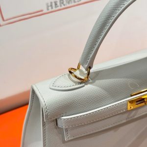 Túi Xách Nữ Hermes Kelly Rep 11 Cao Cấp Màu Trắng Khoá Vàng 25cm (2)