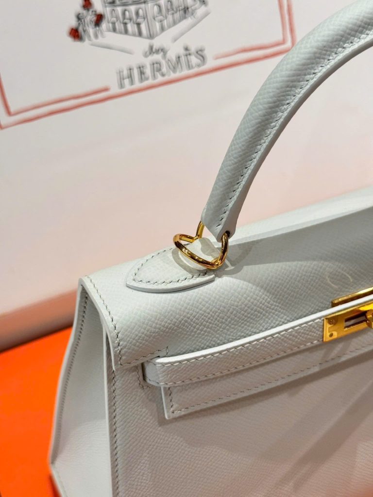 Túi Xách Nữ Hermes Kelly Rep 11 Cao Cấp Màu Trắng Khoá Vàng 25cm (2)