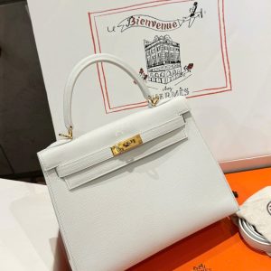 Túi Xách Nữ Hermes Kelly Rep 11 Cao Cấp Màu Trắng Khoá Vàng 25cm (2)