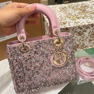 Túi Xách Nữ Like Auth Dior Lady Đính Cườm Màu Hồng 20cm (2)