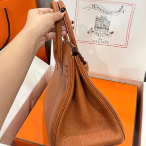 Túi Xách Nữ Like Auth Hermes Birkin Màu Nâu Khoá Trắng 30cm (2)