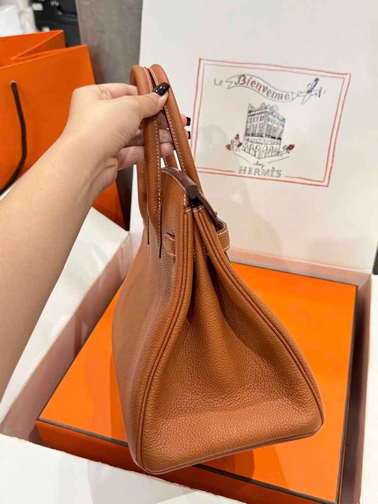 Túi Xách Nữ Like Auth Hermes Birkin Màu Nâu Khoá Trắng 30cm (2)