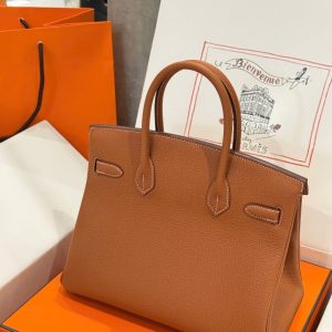 Túi Xách Nữ Like Auth Hermes Birkin Màu Nâu Khoá Trắng 30cm (2)