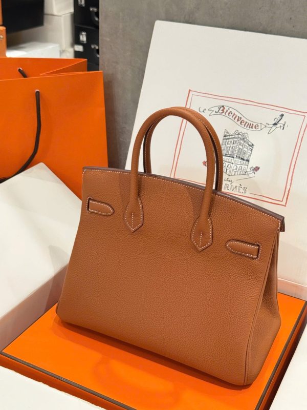 Túi Xách Nữ Like Auth Hermes Birkin Màu Nâu Khoá Trắng 30cm (2)