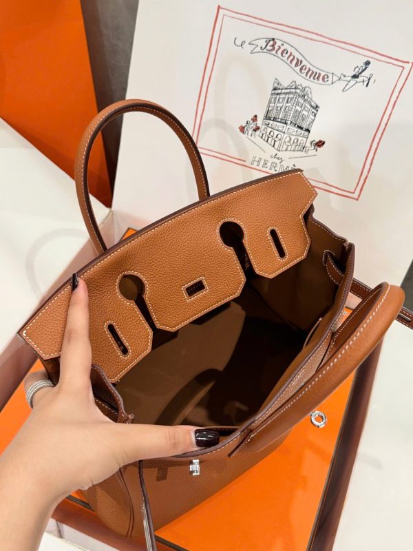 Túi Xách Nữ Like Auth Hermes Birkin Màu Nâu Khoá Trắng 30cm (2)