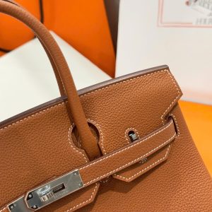 Túi Xách Nữ Like Auth Hermes Birkin Màu Nâu Khoá Trắng 30cm (2)