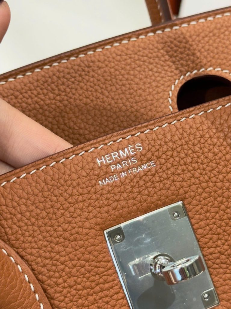 Túi Xách Nữ Like Auth Hermes Birkin Màu Nâu Khoá Trắng 30cm (2)