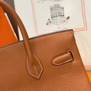 Túi Xách Nữ Like Auth Hermes Birkin Màu Nâu Khoá Trắng 30cm (2)