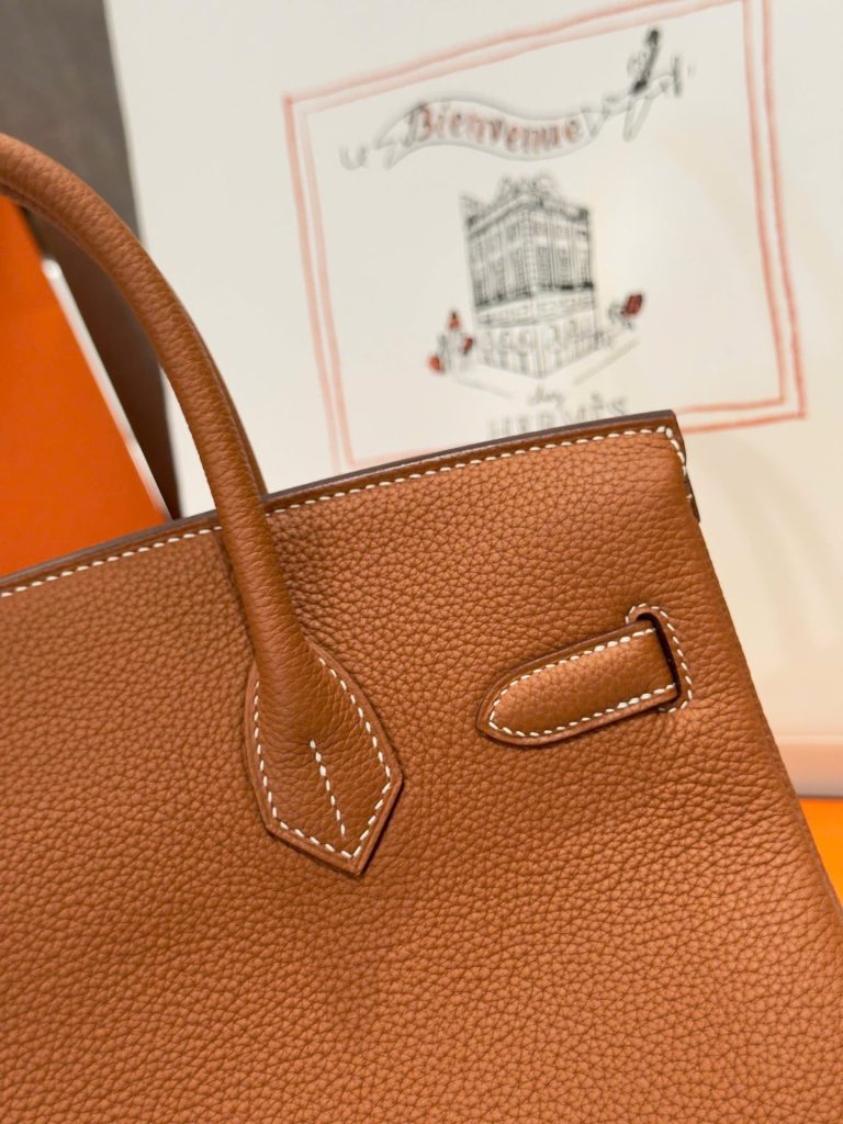 Túi Xách Nữ Like Auth Hermes Birkin Màu Nâu Khoá Trắng 30cm (2)