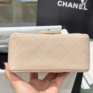 Túi Xách Nữ Siêu Cấp Chanel Classic Mini Màu Be Khoá Vàng 17cm (2)