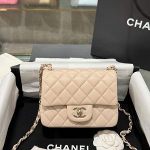 Túi Xách Nữ Siêu Cấp Chanel Classic Mini Màu Be Khoá Vàng 17cm (2)