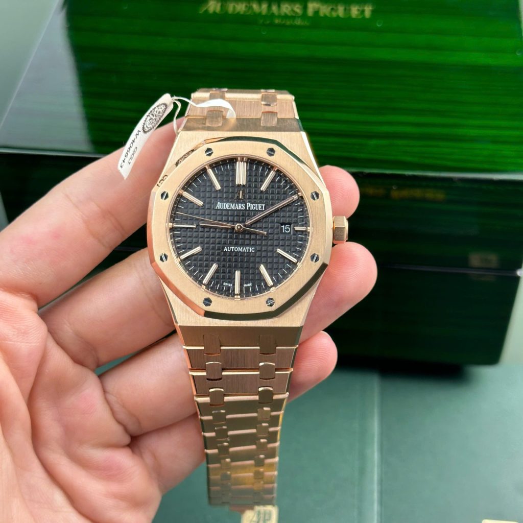 Đồng Hồ Audemars Piguet Royal Oak 15400 Chế Tác Bọc Vàng Thật Mặt Đen ZF 41mm (2)