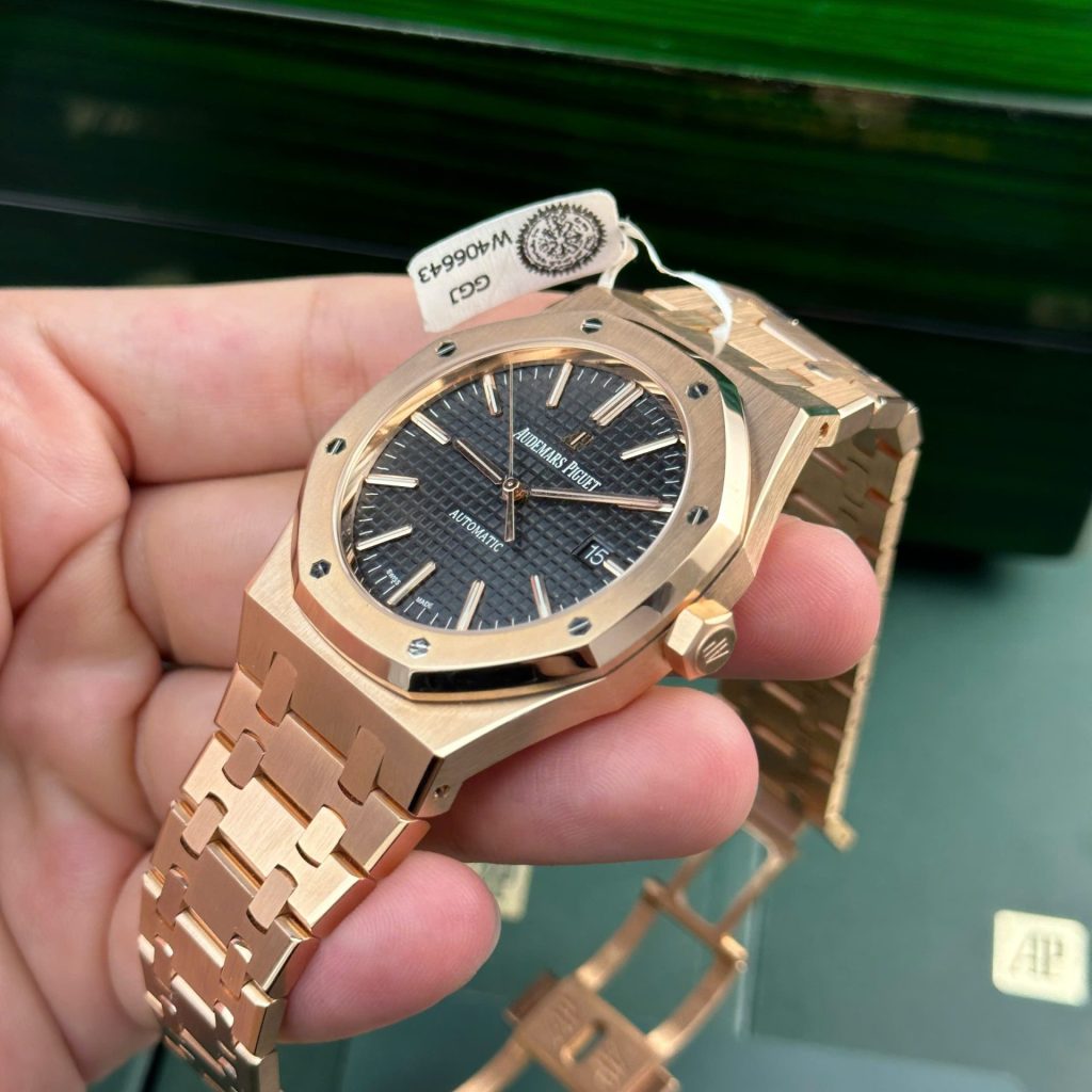 Đồng Hồ Audemars Piguet Royal Oak 15400 Chế Tác Bọc Vàng Thật Mặt Đen ZF 41mm (2)