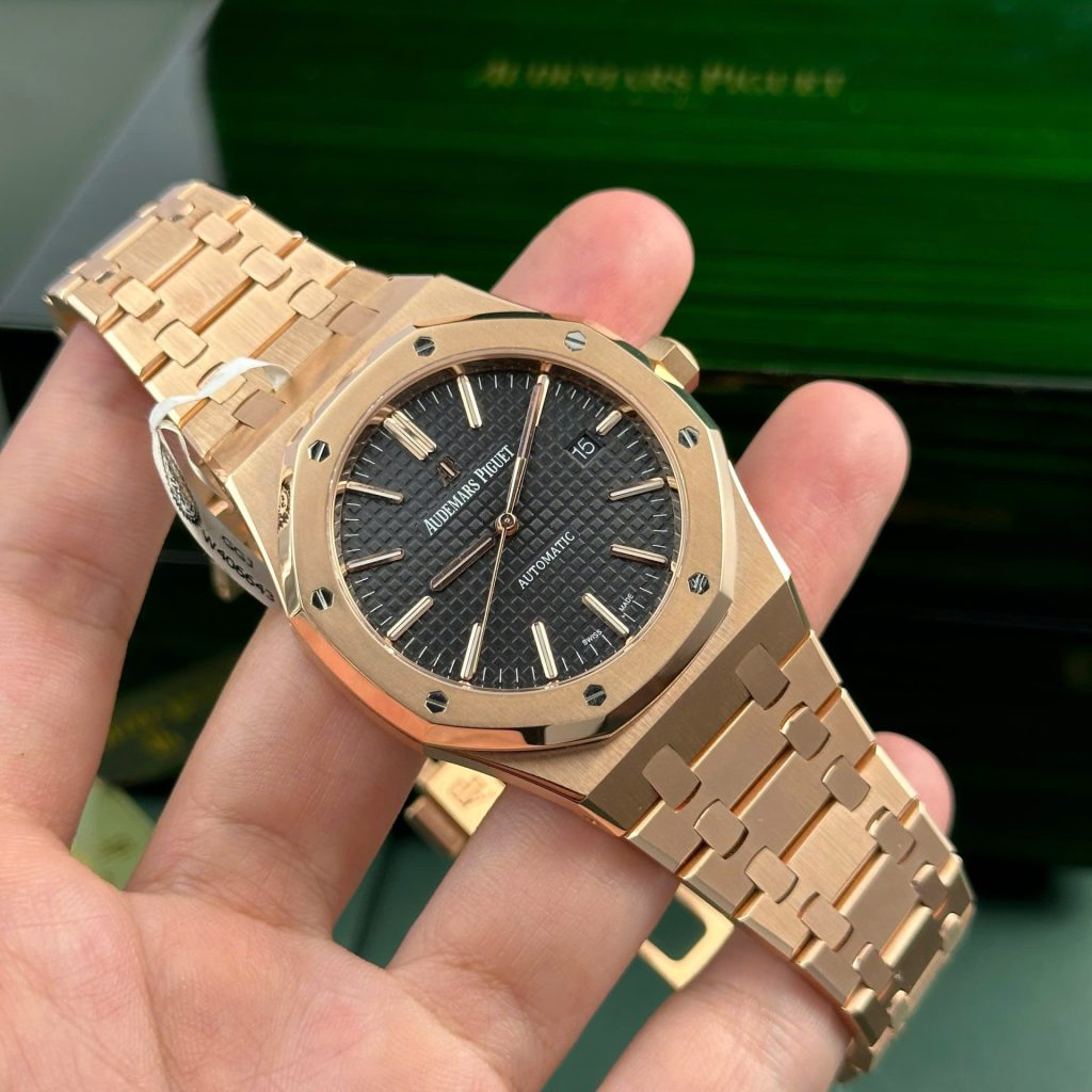 Đồng Hồ Audemars Piguet Royal Oak 15400 Chế Tác Bọc Vàng Thật Mặt Đen ZF 41mm (2)