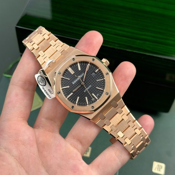 Đồng Hồ Audemars Piguet Royal Oak 15400 Chế Tác Bọc Vàng Thật Mặt Đen ZF 41mm (2)