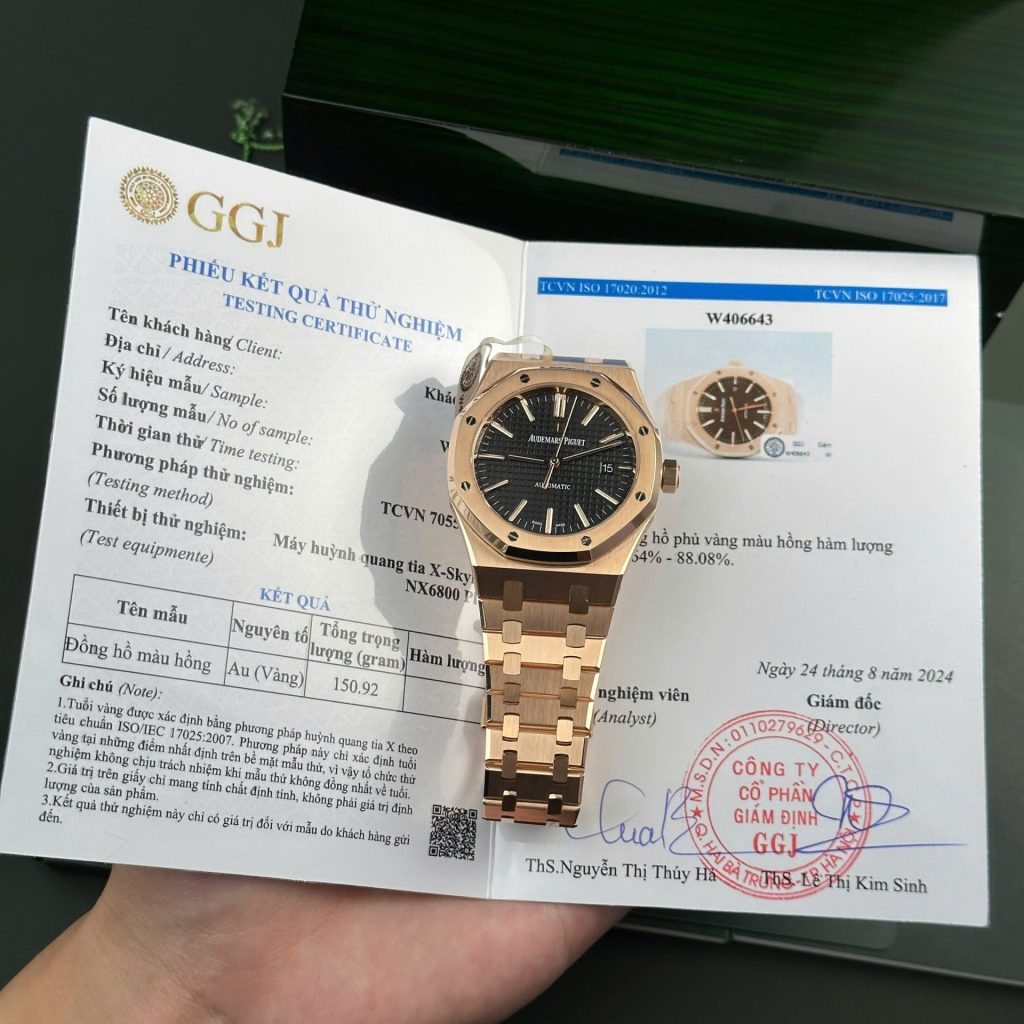 Đồng Hồ Audemars Piguet Royal Oak 15400 Chế Tác Bọc Vàng Thật Mặt Đen ZF 41mm (2)