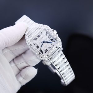 Đồng Hồ Chế Tác Cartier Santos Đính Full Kim Cương Moissanite Hong Kong 35mm (2)