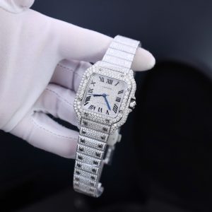 Đồng Hồ Chế Tác Cartier Santos Đính Full Kim Cương Moissanite Hong Kong 35mm (2)