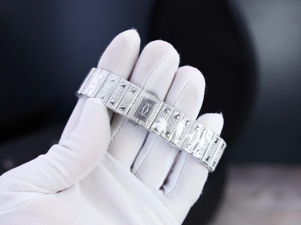 Đồng Hồ Chế Tác Cartier Santos Đính Full Kim Cương Moissanite Hong Kong 35mm (2)