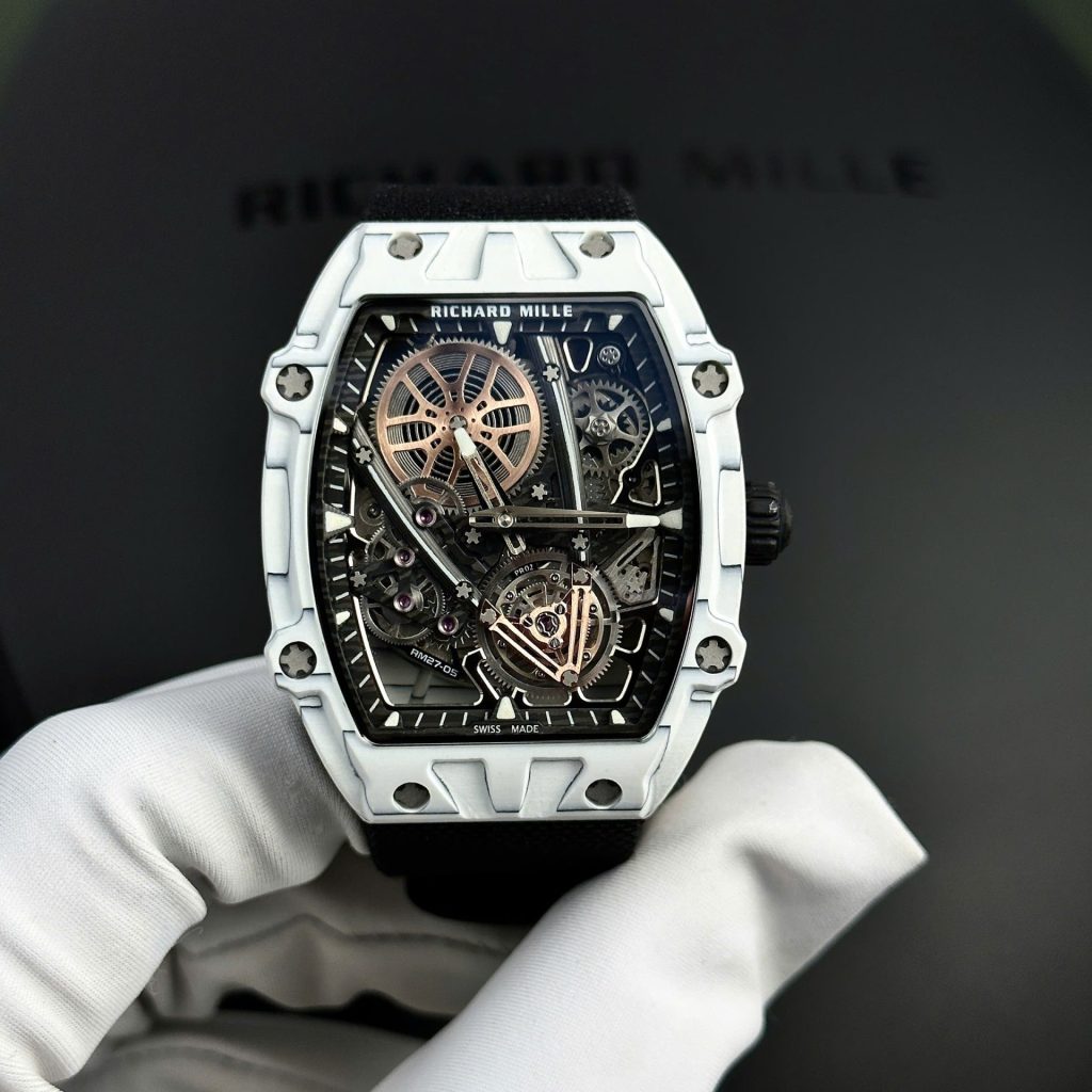 Đồng Hồ Richard Mille RM27-05 Rafael Nadal Replica 11 Vỏ Carbon Màu Trắng 37.25×47 (2)